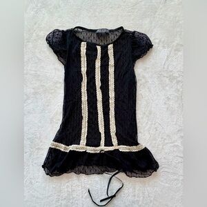 Vintage Lace Sheer Ruffle Blouse Top Women Small Black Fairy Grunge Y2K